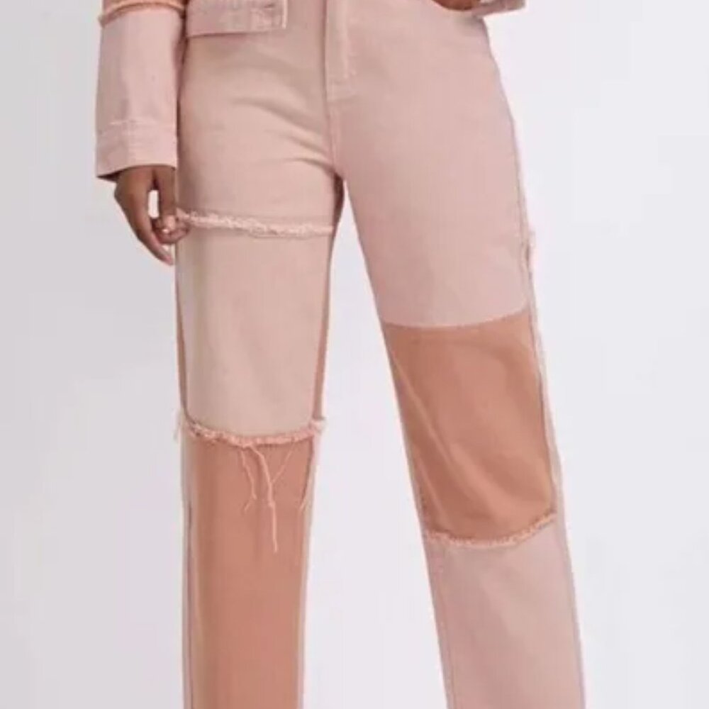 SHEIN Pink Patchwork Colorblock Jeans